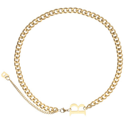 18K Gold-Plated 'B' Cuban Chain Lariat Necklace, gold pendant necklace for women, everyday style, side view
