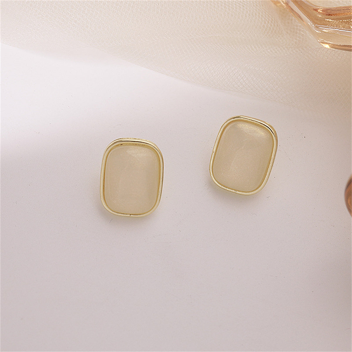 Pink Resin & 18K Gold-Plated Rectangle Cushion Stud Earrings