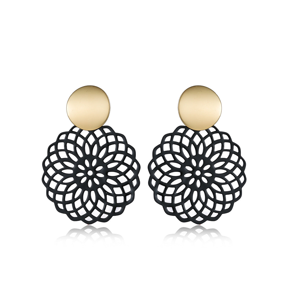 Two-Tone Filigree Circle Drop Earrings, drop earrings for women, dainty minimalist design, front view