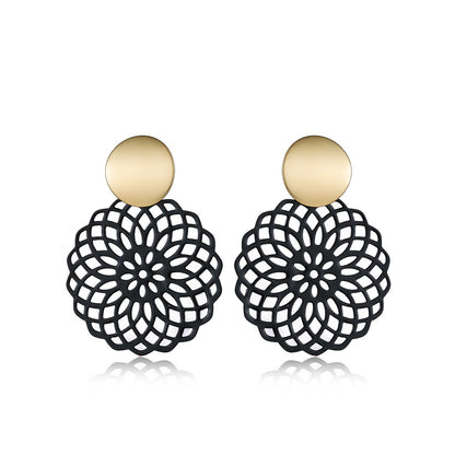 Two-Tone Filigree Circle Drop Earrings, drop earrings for women, dainty minimalist design, front view