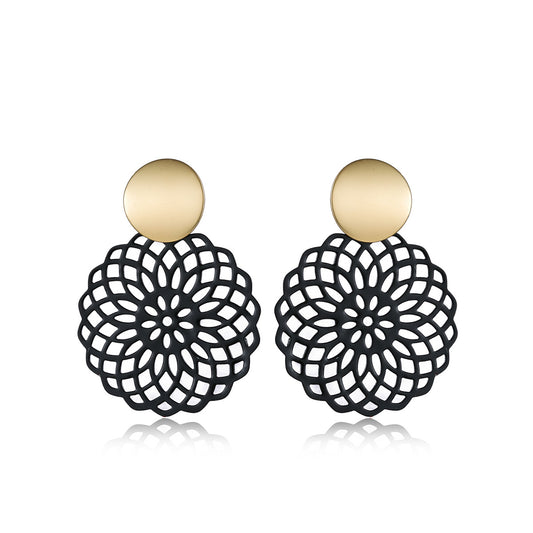 Two-Tone Filigree Circle Drop Earrings, drop earrings for women, dainty minimalist design, front view