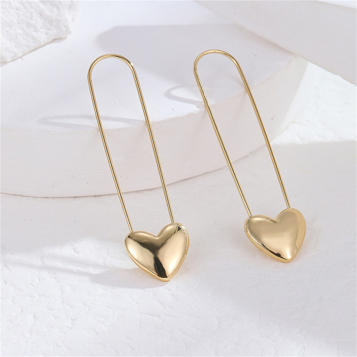 18K Gold-Plated Heart Pin Earrings