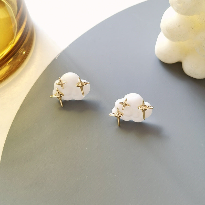 White Acrylic & 18K Gold-Plated Cloud Star Stud Earrings
