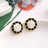 White & Black Camellia Stud Earrings