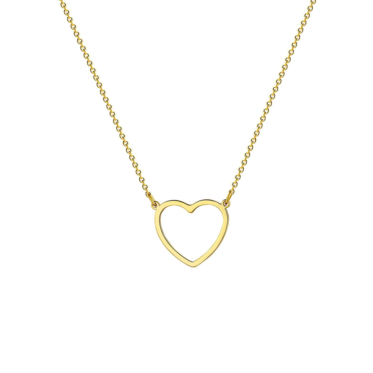 18K Gold-Plated Open Heart Pendant Necklace, gold pendant necklace for women, dainty minimalist design, front view