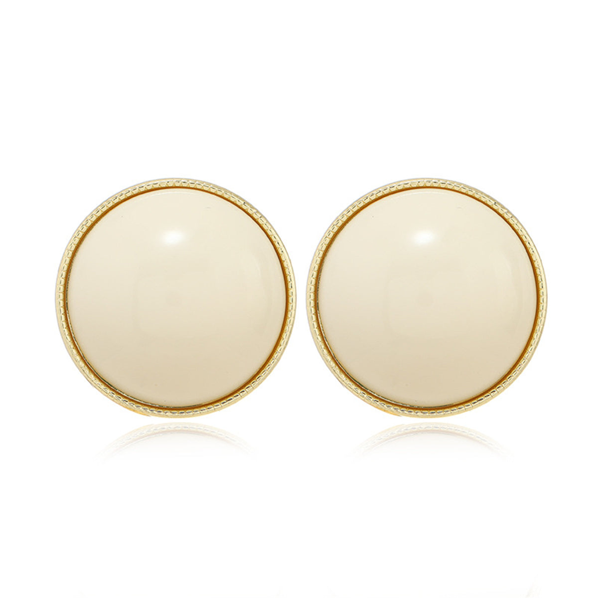 White Resin and 18K Gold-Plated Round Stud Earrings, gold stud earrings for women, vintage-inspired design, front view