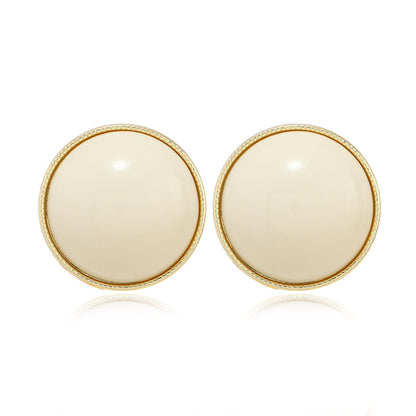 White Resin and 18K Gold-Plated Round Stud Earrings, gold stud earrings for women, vintage-inspired design, front view