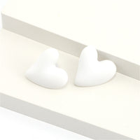 White Acrylic & Silver-Plated Heart Stud Earrings