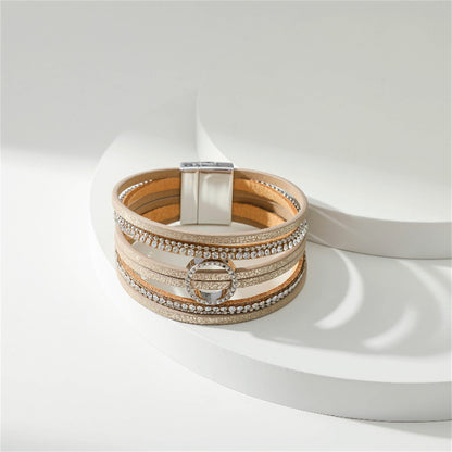 Coffee Polystyrene and Cubic Zirconia Silver-Plated Bead-Chain Circle-Charm Bangle, silver bracelet for women, side view