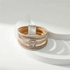 Coffee Polystyrene & Cubic Zirconia Silver-Plated Bead-Chain Circle-Charm Bangle