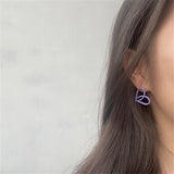 Purple Enamel Heart Stud Earrings