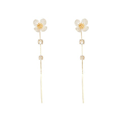 Cubic Zirconia & Resin 18K Gold-Plated Flower Drop Earrings