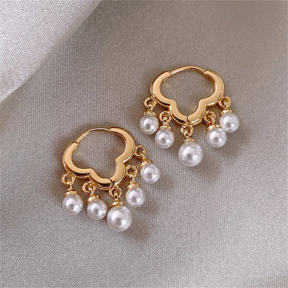 Pearl and 18K Gold-Plated Cloud Tassel Drop Earrings, gold drop earrings for women, vintage-inspired design, front view