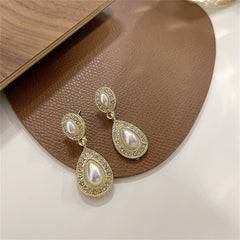 Pearl & Cubic Zirconia Two-Tier Halo Teardrop Earrings