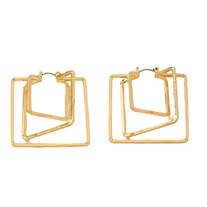 18K Gold-Plated Layered Square Leverback Earrings, gold drop earrings for women, everyday style, styled look