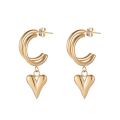 18K Gold-Plated Heart Hoop Drop Earrings