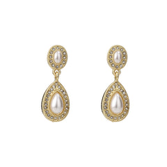 Pearl & Cubic Zirconia Two-Tier Halo Teardrop Earrings
