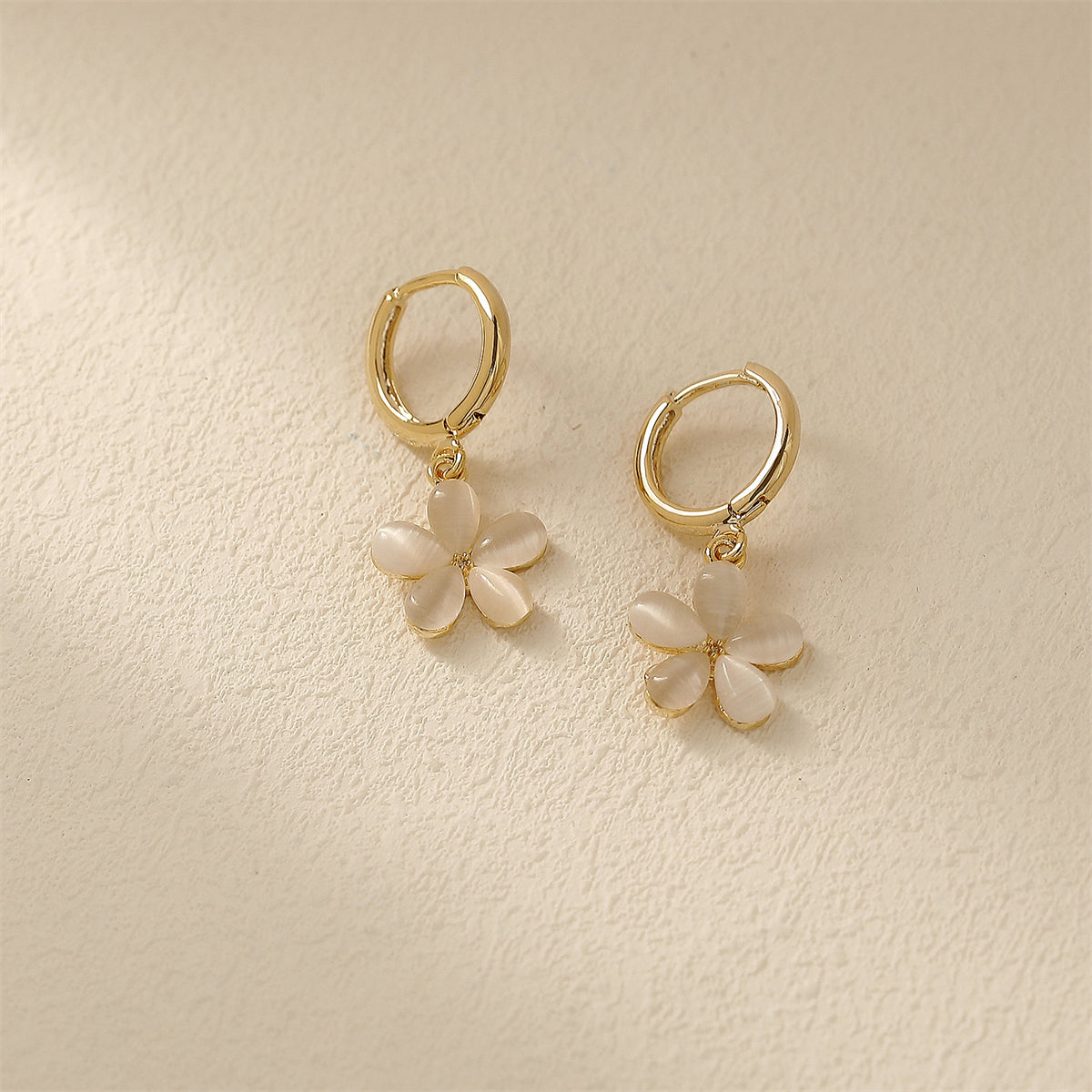 Cat's Eye & 18K Gold-Plated Flower Huggie Earrings