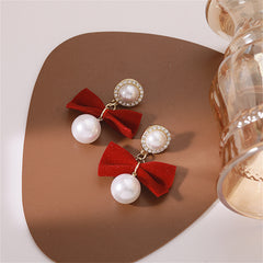 Cubic Zirconia & Pearl Nylon 18K Gold-Plated Bow Drop Earrings