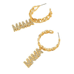 Cubic Zirconia & 18K Gold-Plated 'Mama' Chain Hoop Earrings