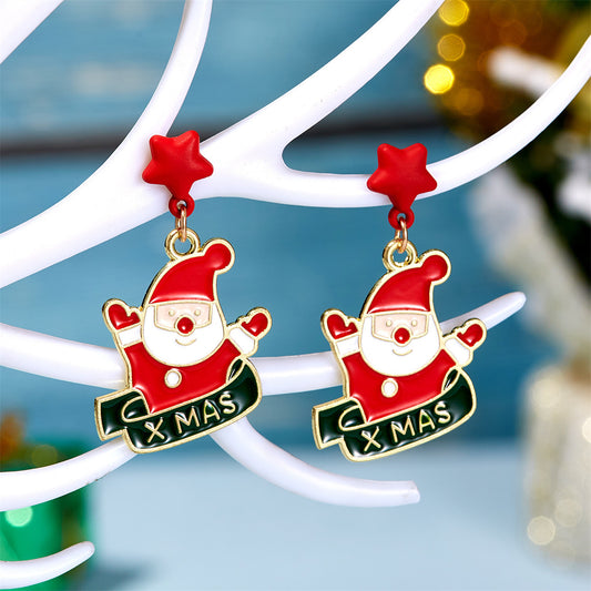 Red Enamel and 18K Gold-Plated 'Xmas' Santa Drop Earrings, gold drop earrings for women, botanical inspired, front view