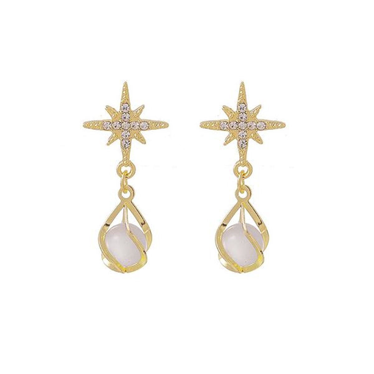 Cat's Eye & Cubic Zirconia 18K Gold-Plated Star Drop Earrings