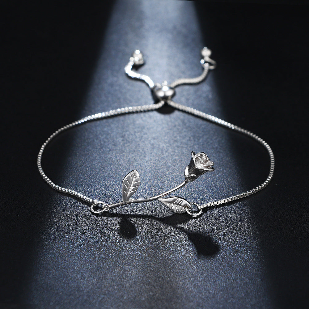 Silver-Plated Flower Adjustable Bracelet, silver bracelet for women, vintage-inspired design, side view