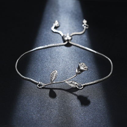 Silver-Plated Flower Adjustable Bracelet, silver bracelet for women, vintage-inspired design, side view
