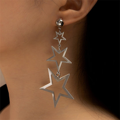 Silver-Plated Tri-Star Drop Earrings, silver drop earrings for women, botanical inspired, styled look
