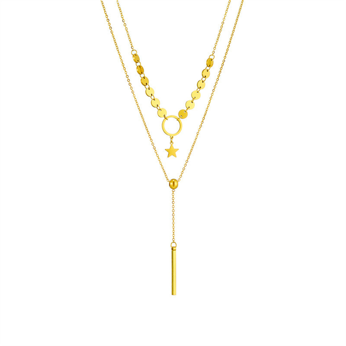 18K Gold-Plated Disc Star Layered Choker Necklace, gold pendant necklace for women, botanical inspired, side view