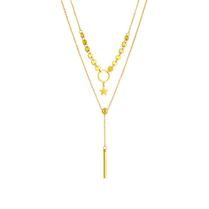 18K Gold-Plated Disc Star Layered Choker Necklace, gold pendant necklace for women, botanical inspired, side view