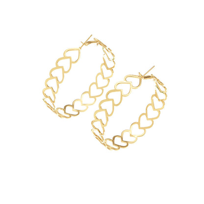 18K Gold-Plated Openwork Heart Hoop Earrings, elegant gift for her, lifestyle look