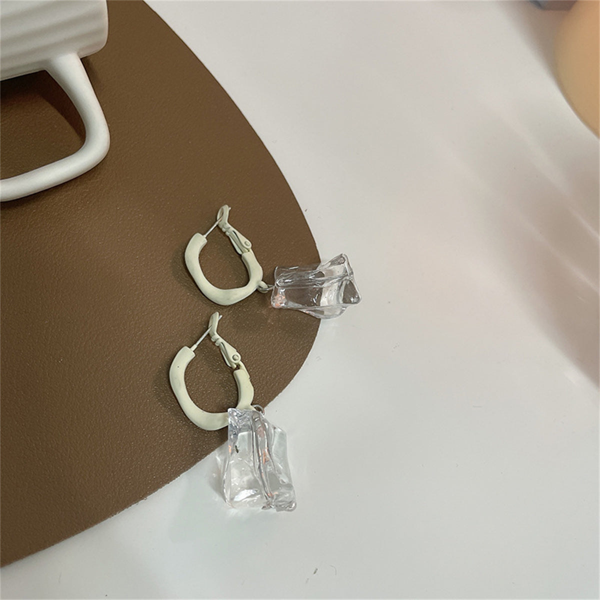 Clear Resin and Enamel and Silver-Plated Ice Cube Drop Earrings, silver drop earrings for women, side view