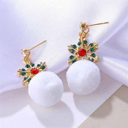 Cubic Zirconia and Enamel 18K Gold-Plated Snowflake Ball Drop Earrings, gold drop earrings for women, front view