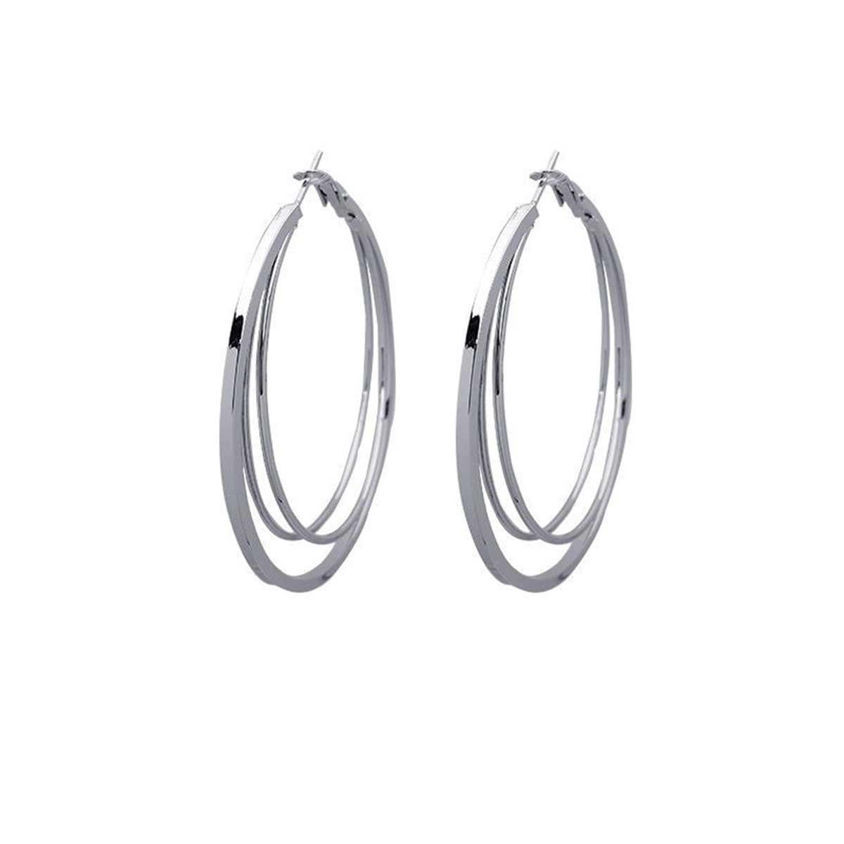 Silver-Plated Layered Hoop Earrings, elegant gift for her, front view