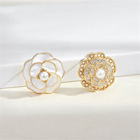 White Enamel & Pearl Camellia Stud Earrings