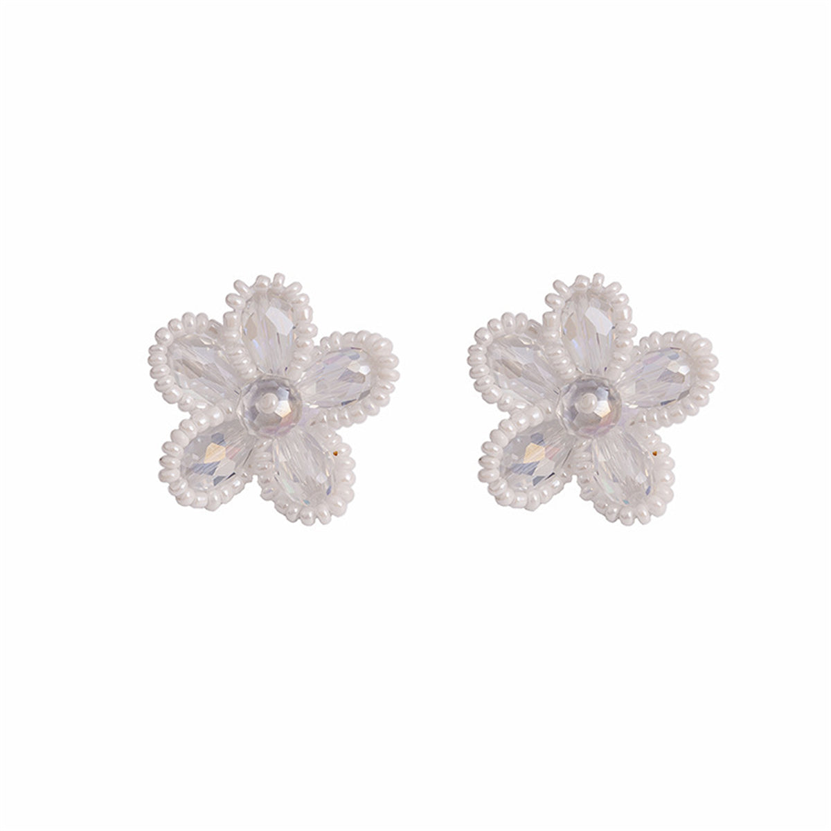 White Howlite and Crystal Silver-Plated Flower Stud Earrings, silver stud earrings for women, front view