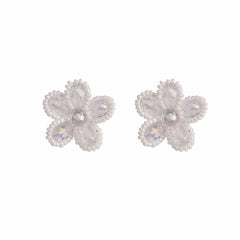White Howlite & Crystal Silver-Plated Flower Stud Earrings
