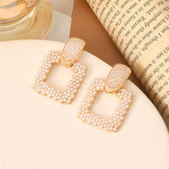 Pearl & 18K Gold-Plated Open Square Drop Earrings