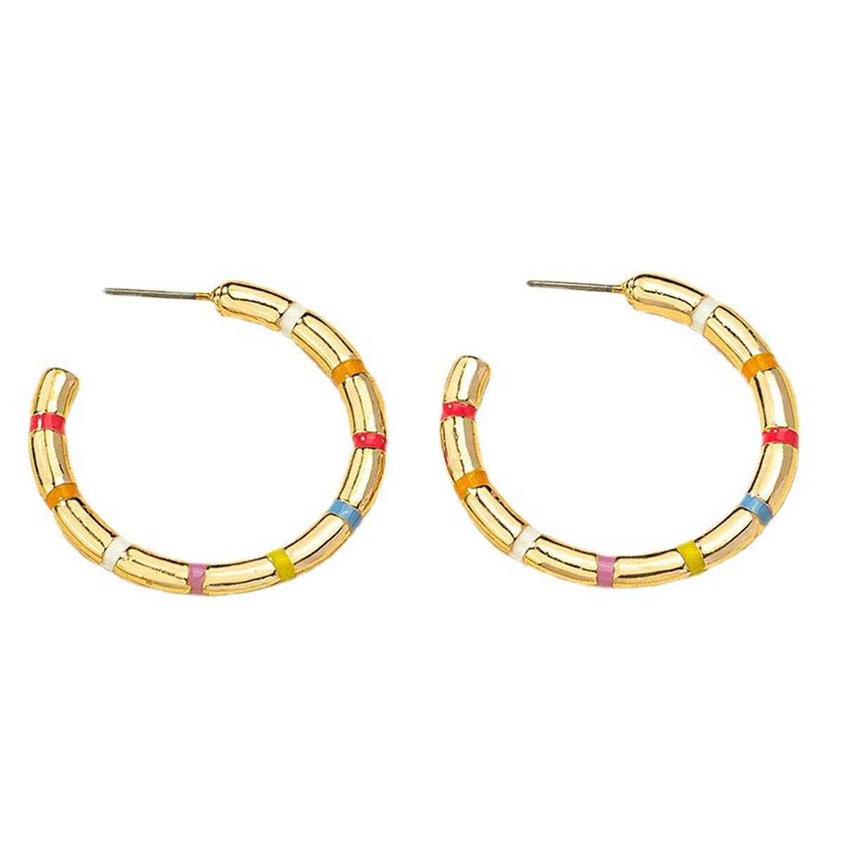 Vibrant Enamel & 18K Gold-Plated Stripe Hoop Earrings