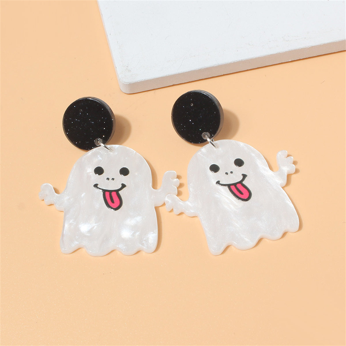 Black and White Ghost Drop Earrings, drop earrings for women, vintage-inspired design, front view