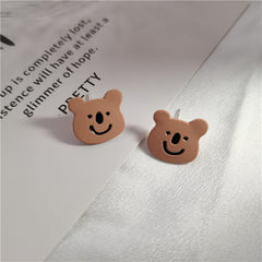Brown Enamel & Silver-Plated Bear Stud Earrings