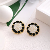 White & Black Camellia Stud Earrings
