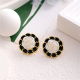 White & Black Camellia Stud Earrings