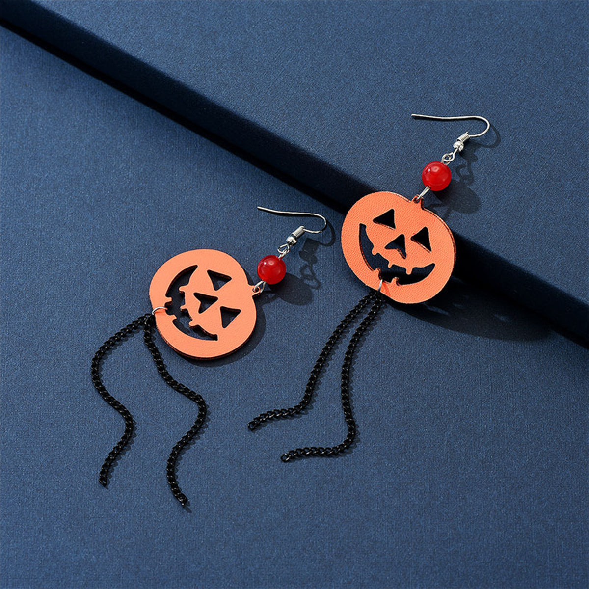 Orange & Black Pumpkin Tassel Drop Earrings