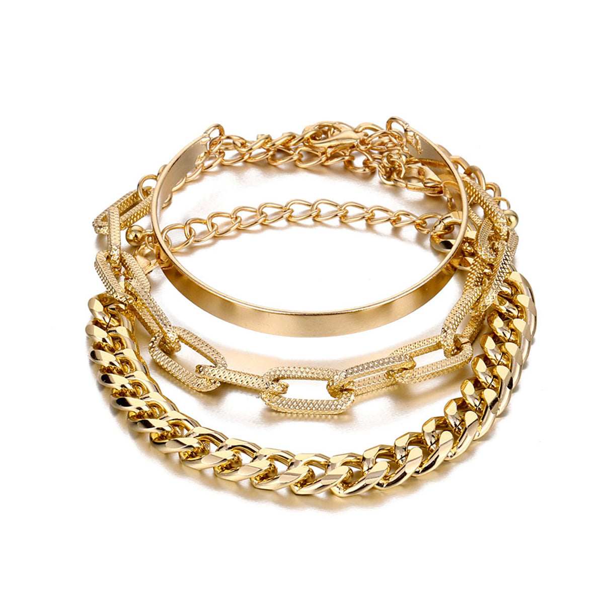 18K Gold-Plated Cable Chain Bracelet Set, jewelry gift sets for women, botanical inspired, detail close-up