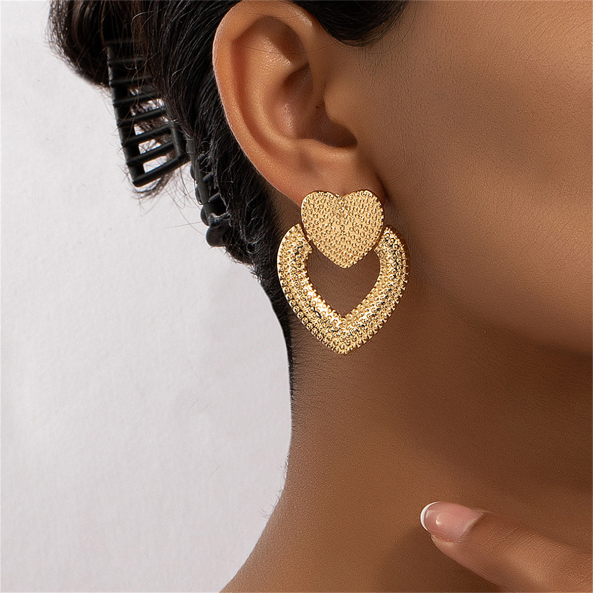 18K Gold-Plated Studded Open Heart Drop Earrings