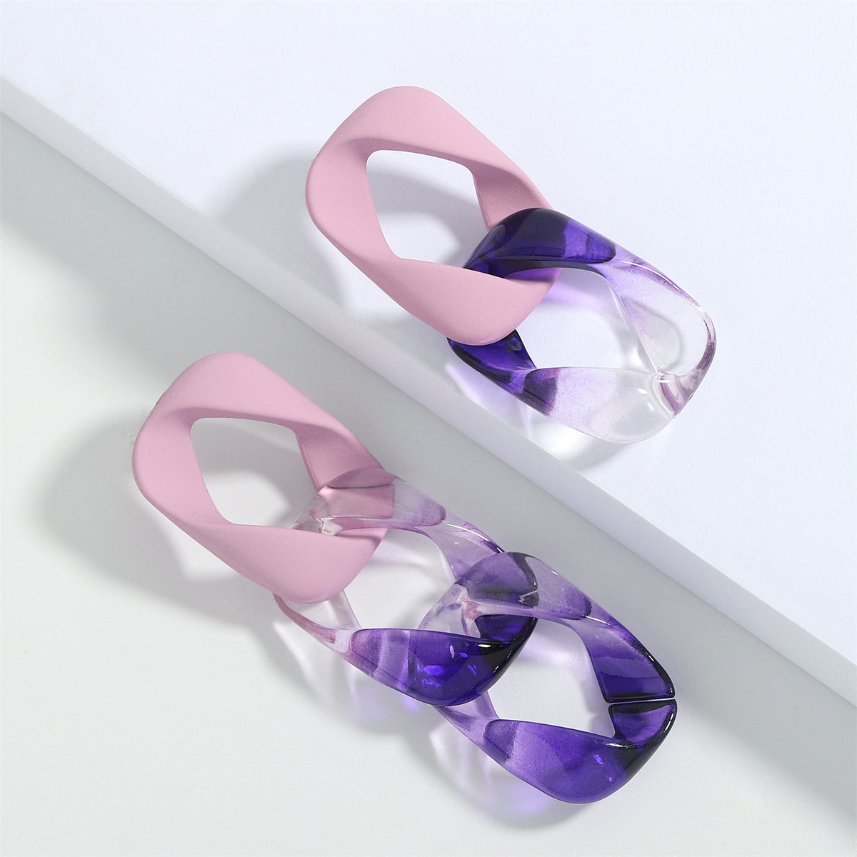 Pink & Blue Mismatch Chain Drop Earrings