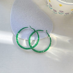 Green Enamel & Silver-Plated Hoop Earrings