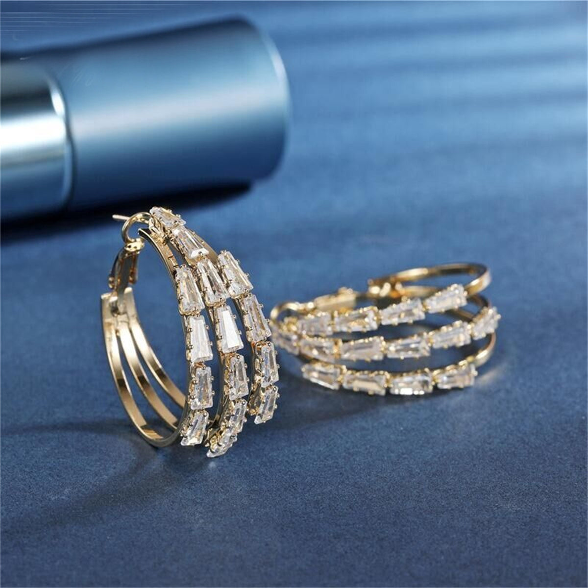 Crystal and 18K Gold-Plated Layered Circle Huggie Earrings, gold huggie earrings, everyday style, side view